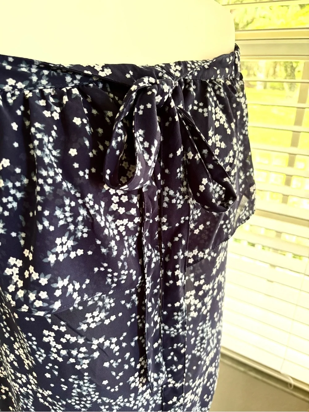 Michael Kors Navy and White Floral Cold-Shoulder Halter Top